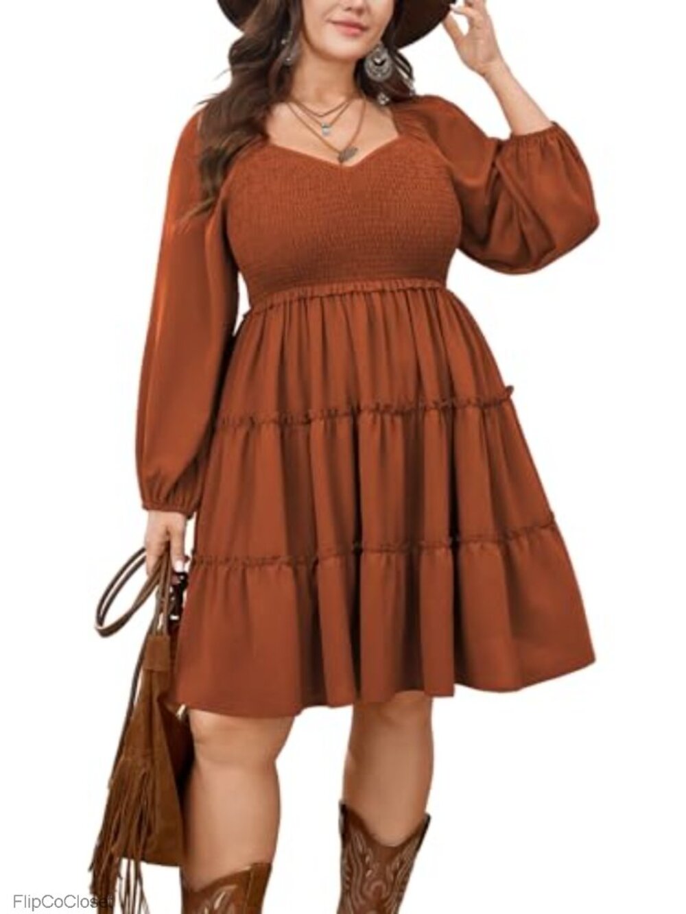 Plus Size Ruffle Tiered Sweetheart Neckline Smocked Swing Mini Dress